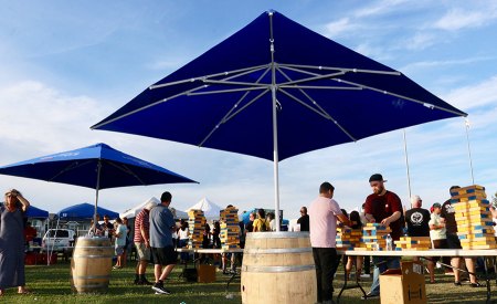 Lemoore's Kings Lions Club puts on yet another popular Brewfest in Lemoore park A little shade was provided for Brewfest patrons